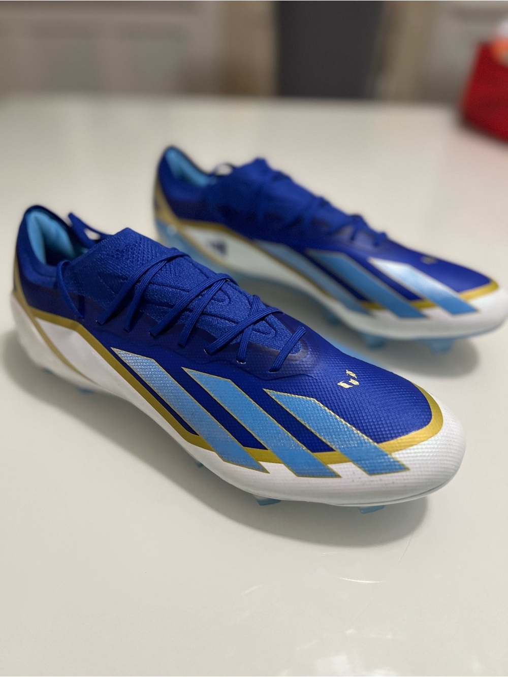 adidas Messi X CRAZYFAST Blue/White/Gold Soccer Cleats